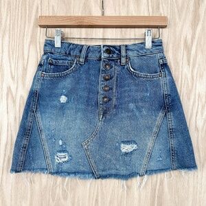 We The Free by Free People Harvey Distressed Denim Mini Skirt